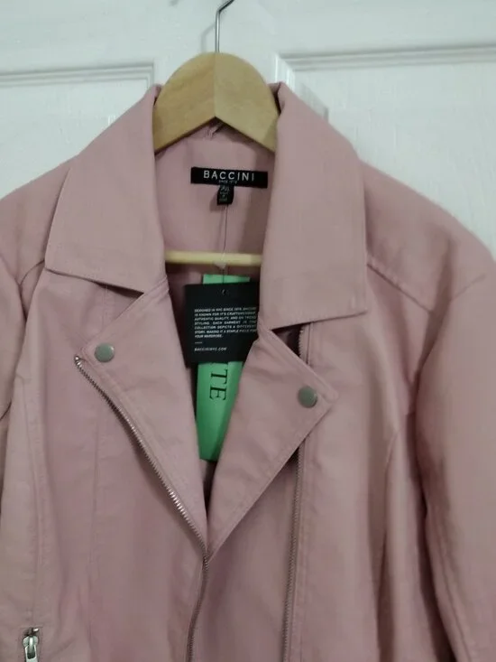 Braccini Petite Blush Pink Moto Jacket XL NWT Faux Leather Zip Biker - Picture 4 of 9